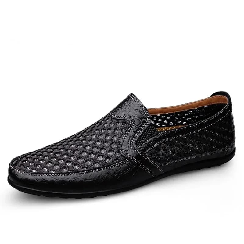 FUQIAO 2026 Nouvelles Chaussures Décontractées Homme Été Confortables en Maille Cuir Véritable Tendance Souples Mocassins de Plein Air pour Homme