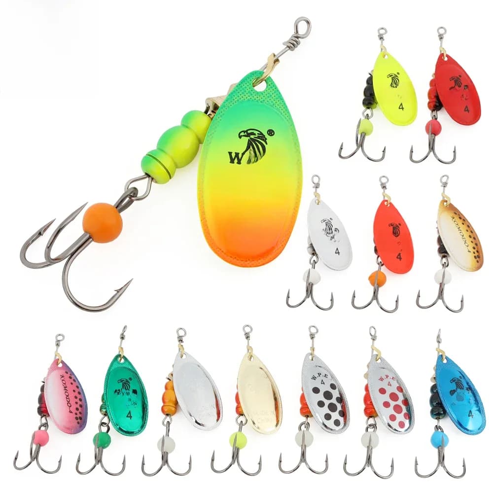 W.P.E 1 pièces leurre Spinner 3 # /4 # /5 # Cuillère leurre de pêche 6.8g/9.5g/13.4g laiton cuivre métal triple crochet bar leurre poisson attirail Pesca