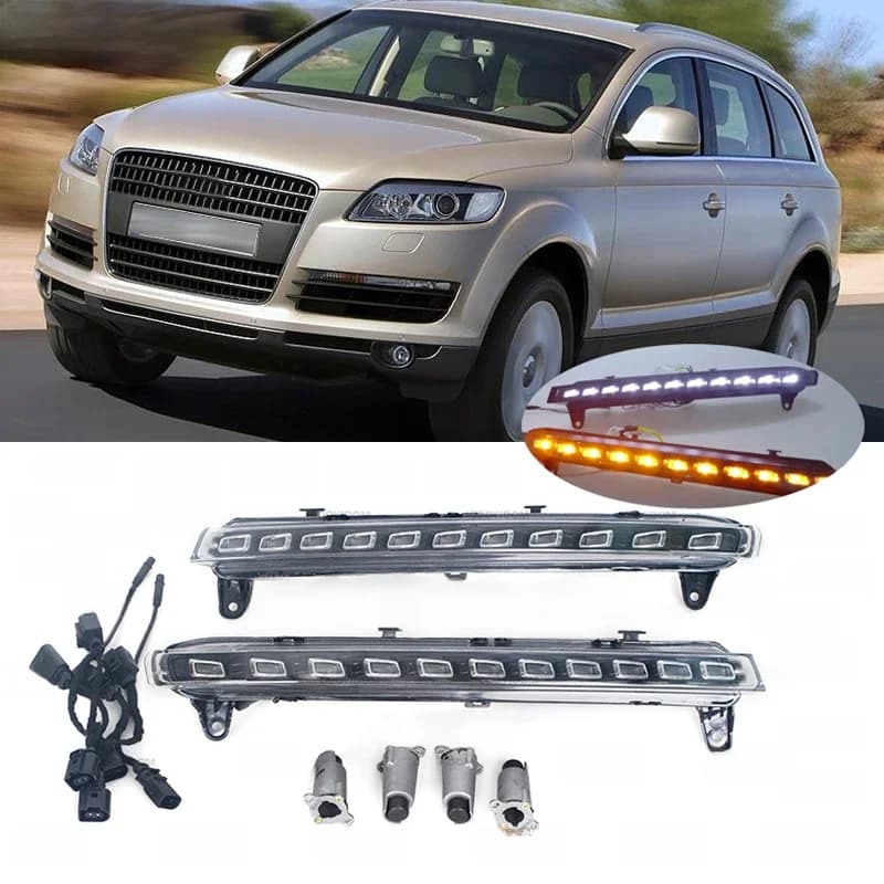 Gauche/droite 12V LED feux diurnes DRL lumière du jour pour Audi Q7 2006 2007 2008 2009 antibrouillard avec clignotant jaune