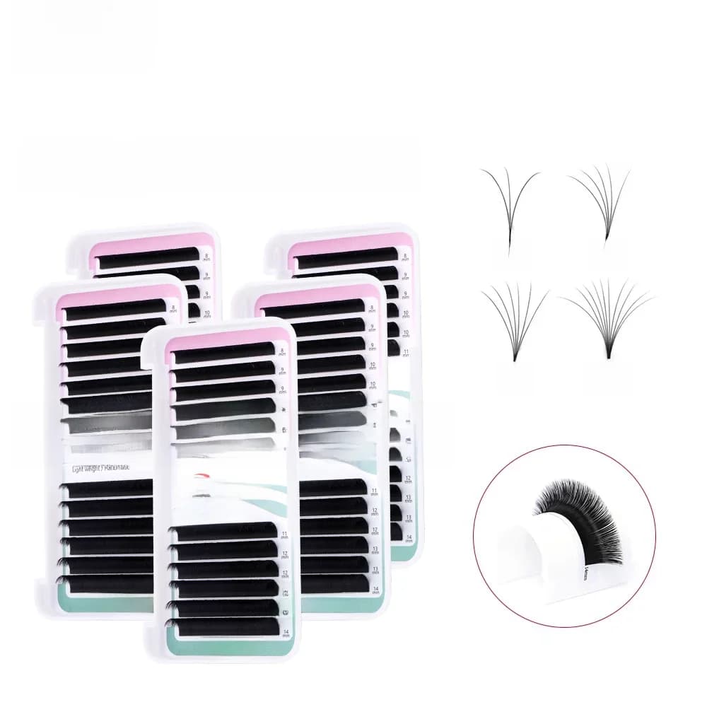 Extensions de cils faciles à éventer, faux vison, cils évasés, cils doux, volume russe, 10 étuis