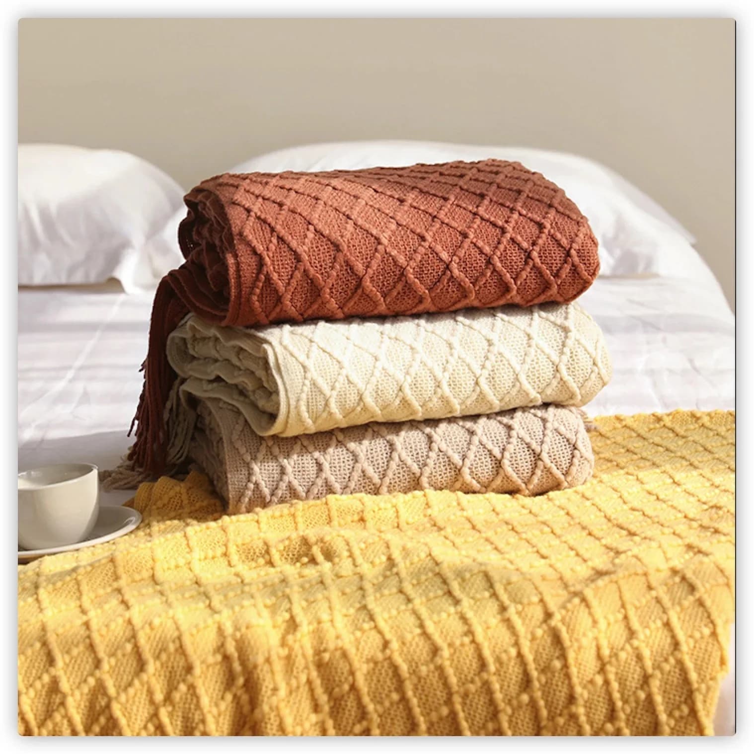 Textile City Faux cachemire canapé couverture couverture Style nordique tricot Plaid jeter glands couvre-lit couverture dorée pour le printemps et l'été