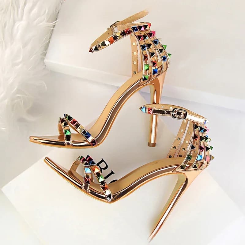 BIGTREE chaussures couleur Rivets femmes sandales Style romain sandales à talons évider talons hauts Stiletto Sexy chaussures de fête sandales