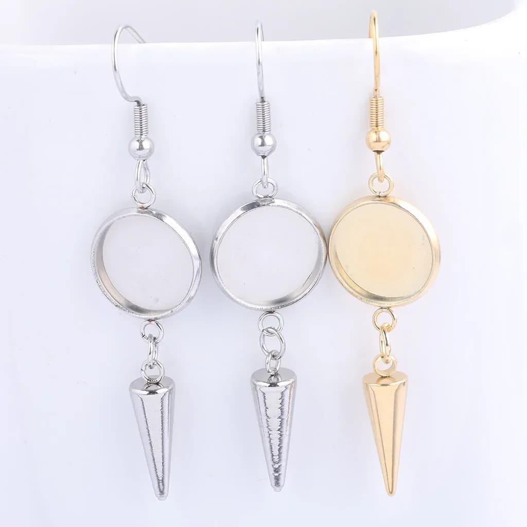 10 pièces en acier inoxydable balancent breloque boucle d'oreille lunette vierges 12mm Dia Cabochon boucles d'oreilles réglage de Base plaqué or composants de bricolage