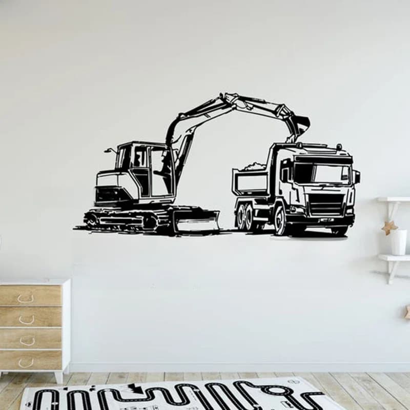 Autocollants muraux en vinyle avec nom personnalisé pour pelles et véhicules de Transport, décoration de chambre de garçon, sparadrap amovibles, YT6094