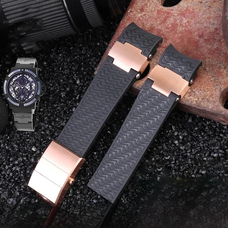 Bracelet de montre-bracelet en caoutchouc pour hommes, bracelet de montre en silicone avec Ulysse NPeoples, bleu, noir, marron, outils de bracelet de montre, 25*12mm, 22-20mm
