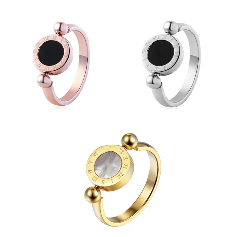 Bague en émail et coquillage pour femme, acier inoxydable, belle bague, chiffres romains, bijoux de marque, design classique, peut être tourné
