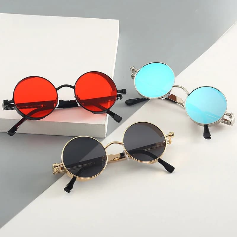 Lunettes de soleil gothiques Steampunk pour hommes et femmes, classiques rondes en métal noir, rétro, pour la conduite et les voyages, UV400