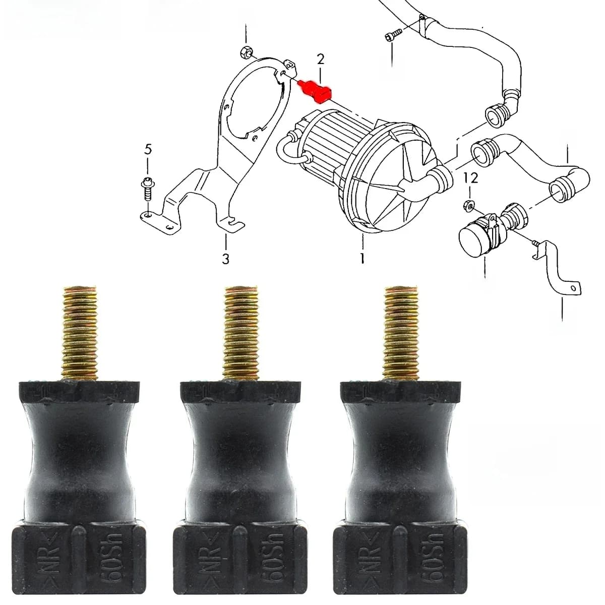 Apktnka 3X pour VW Touran Bora Golf Caddy coccinelle Passat Polo Passat pompe à Air secondaire support de bouchon tampon de retenue