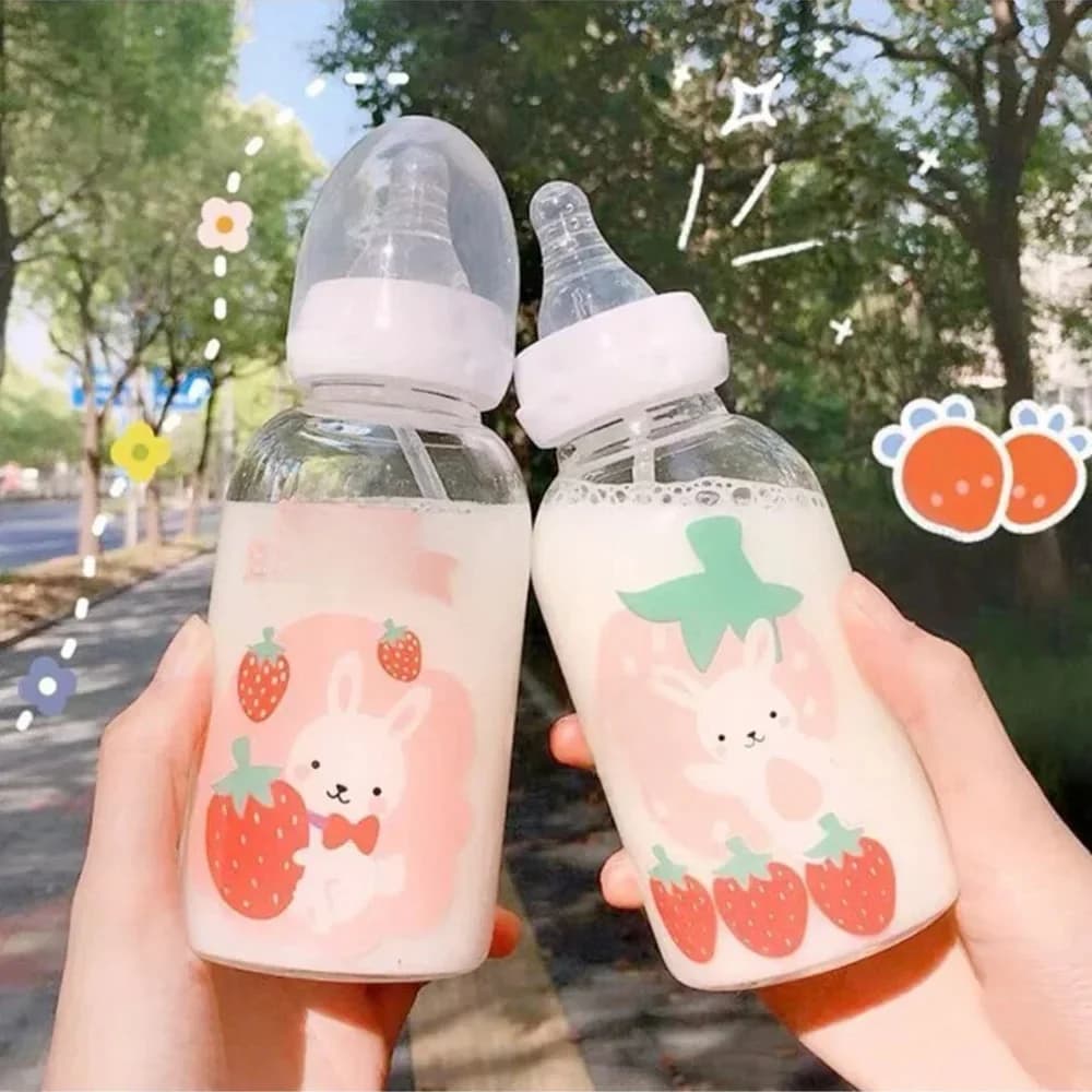 BiSantos portable en verre Andrilla avec paille pour adulte, sucette créative pour enfants, biSantos à boire Kawaii, norme de l'eau, belle destruction, enfants et étudiants, HI