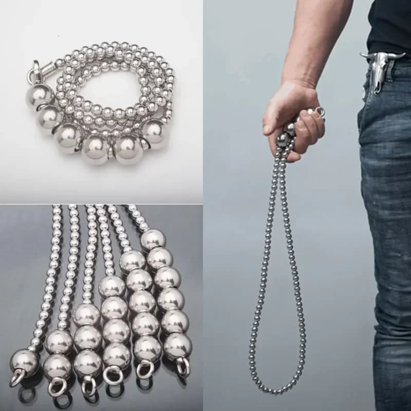 EDC-Fouet d'autodéfense extérieur en acier inoxydable, bracelet et collier, grande boule, sécurité personnelle, arme de voiture