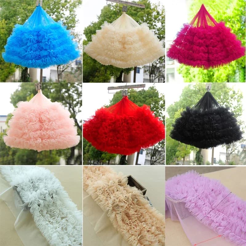 Tissu en dentelle à volants plissés 3D, maille de tulle, robe au beurre bricolage, jupe de bébé, vêtements gonflés, matériel de couture, large, 28cm, 50cm, pièce