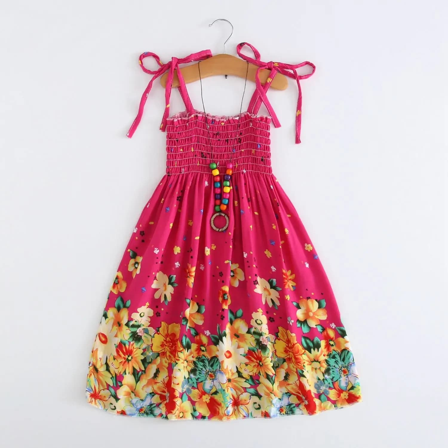 Robe d'été à fleurs pour filles, tenue de princesse de plage bohème à volants, vêtements pour filles de 2 6 8 12 ans avec collier cadeau
