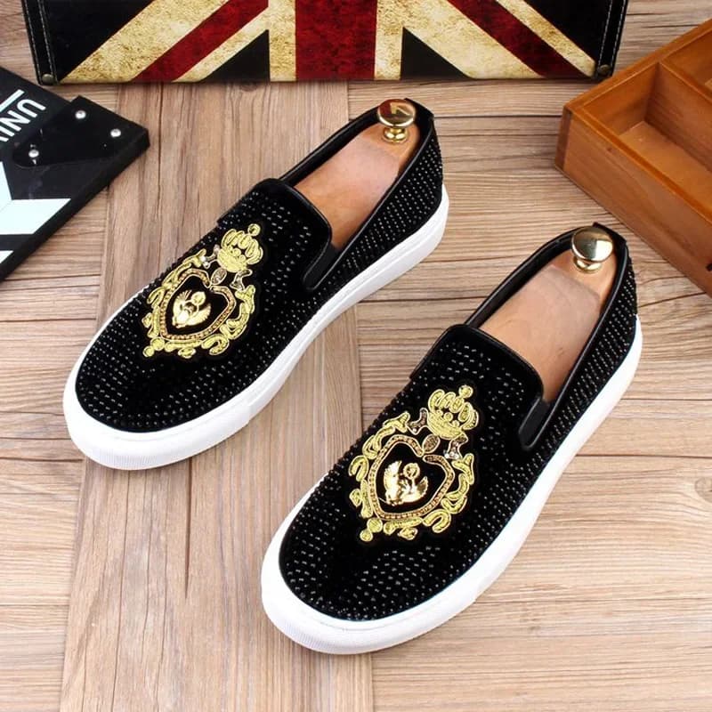 2025 nouveaux hommes marée en cuir chaussures décontractées mode luxe broderie scintillante strass chaussures plates loisirs baskets mocassins