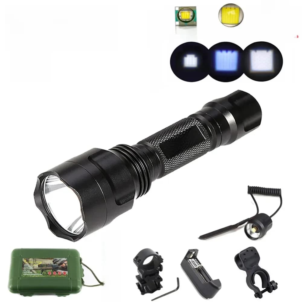 Lampe de poche tactique à LED CREE XML T6 Q5 L2, 1198LM, torche en aluminium, batterie Rechargeable 18650, pour Camping, randonnée, cyclisme