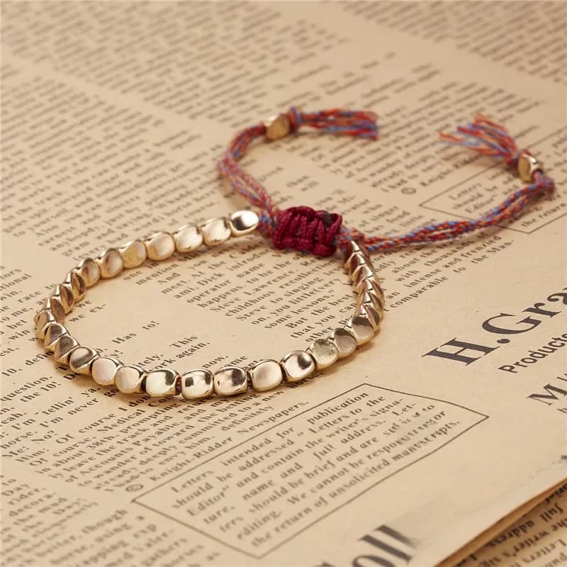 Bracelet bouddhiste tibétain fait à la main, perles de cuivre irrégulières créatives, corde rouge et noire, amulette porte-bonheur pour femmes et hommes, Bracelets de Couple
