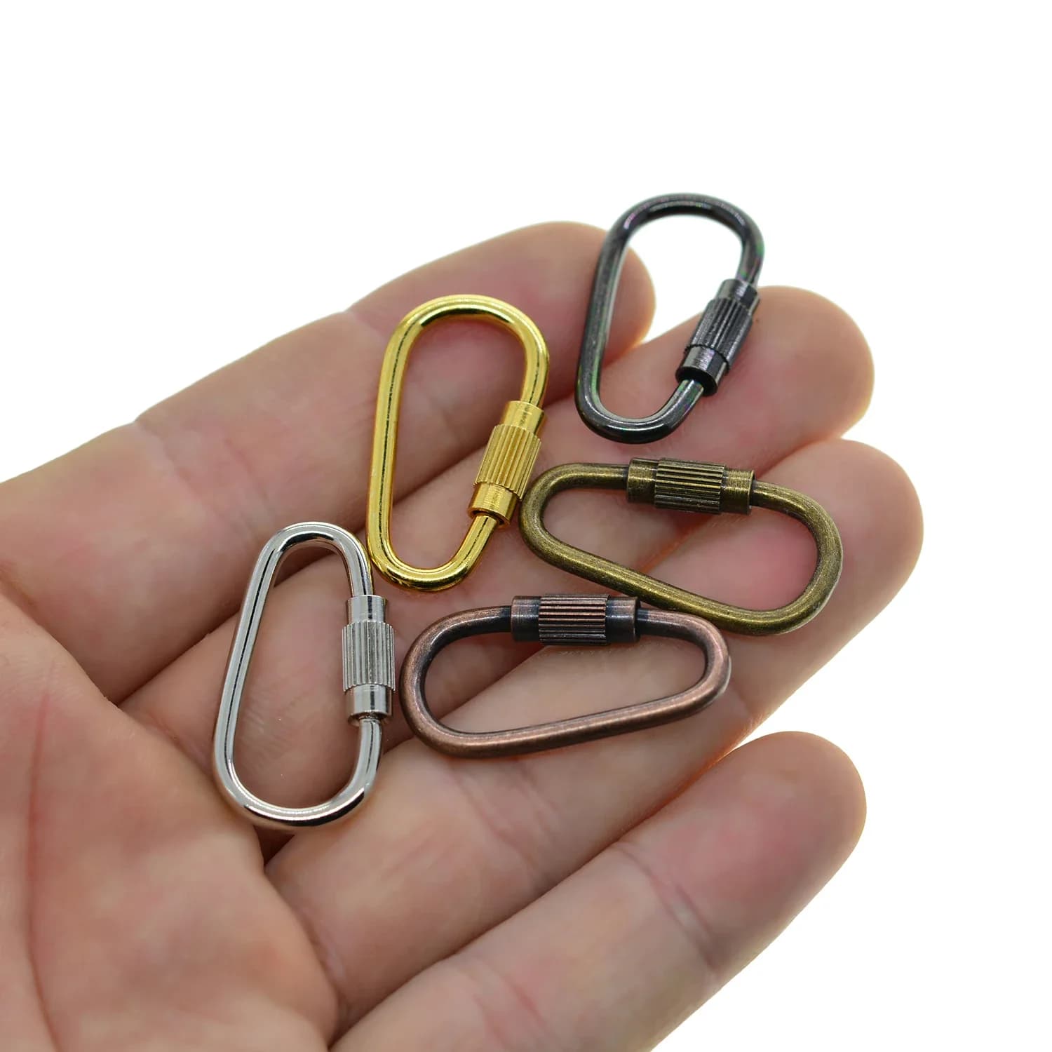 10 mousquetons à visserie en acier, de petite taille, avec fermoir à perle, en couleurs assorties, porte-clés, crochet de sécurité, anneau de clé, équipement EDC, accessoires FOB, bricolage.