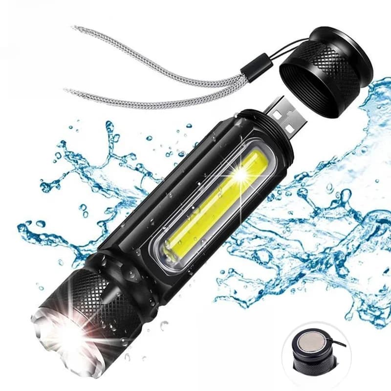 T6 lumière forte LED Usb lampe de poche Rechargeable torche magnétique Lanter Zoomable lampe de poche COB Zoom mettre en évidence éclairage extérieur