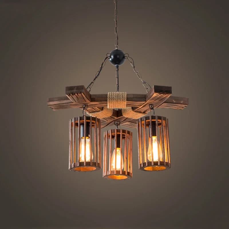Lustre Industriel Rétro en Corde de Chanvre, Lampe Suspendue en Bois, pour Bar, Restaurant, Salon de Coiffure, Vêtements