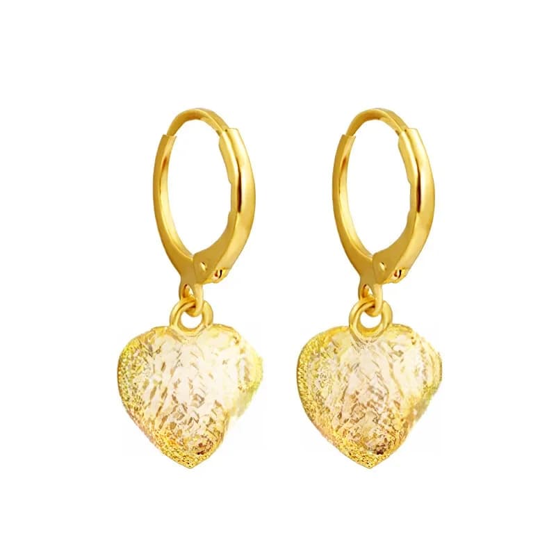 Boucles d'oreilles pendantes en or jaune 24 carats pour femmes, bijoux fins en forme de cœur romantique