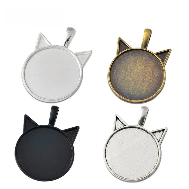 Bijoux à faire soi-même, 10 pièces, breloques en forme d'oreilles de chat, Cabochon Cameo, plateau de Base, lunette vierge, pendentif rond en verre de 25mm