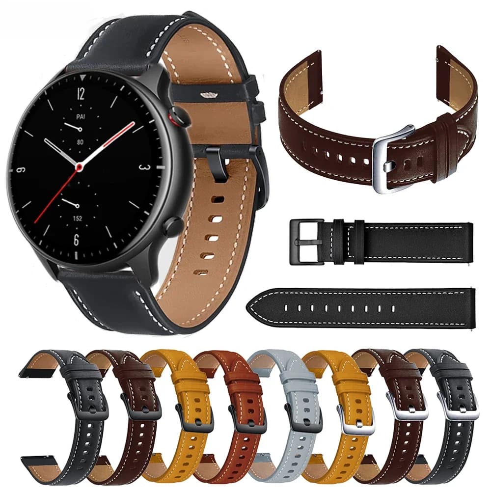 Bracelet de montre en cuir 22mm, pour montre intelligente Xiaomi Huami Amazfit GTR 4/3/2/2e/GTR 47mm/Pace Stratos 3 2 2S