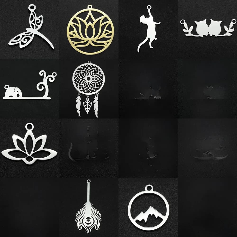 Attrape-rêves en acier inoxydable 316, 5 pièces/lot, plume de paon, pendentif, vente en gros, breloques libellule pour la fabrication de bijoux à faire soi-même