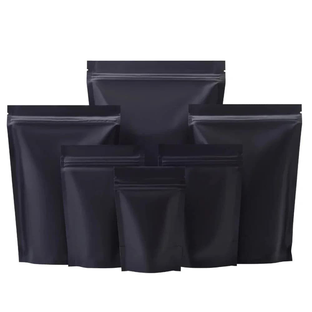 100 pièces mat Mylar feuille debout sac fermeture éclair refermable réutilisable larme encoche Doypack nourriture Snack moulu café grains pochettes