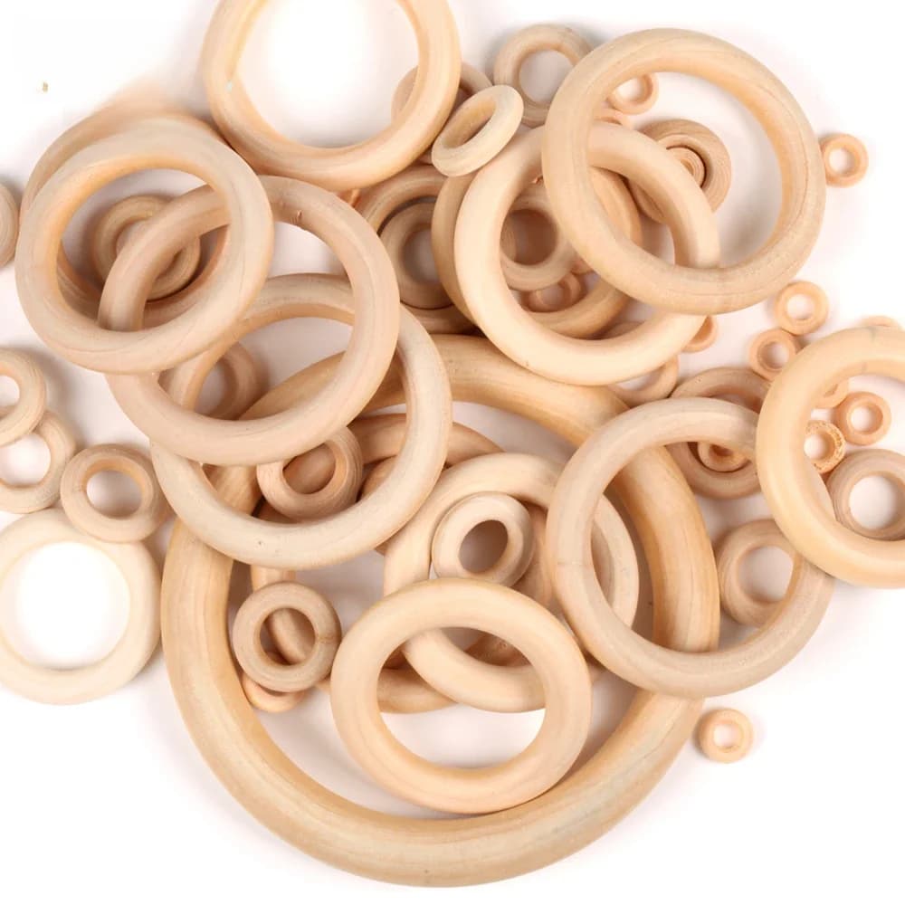 Anneau de dentition en bois naturel, 12.5-125mm, cercle, artisanat, jouet, perles en bois pour la fabrication de bijoux, accessoires