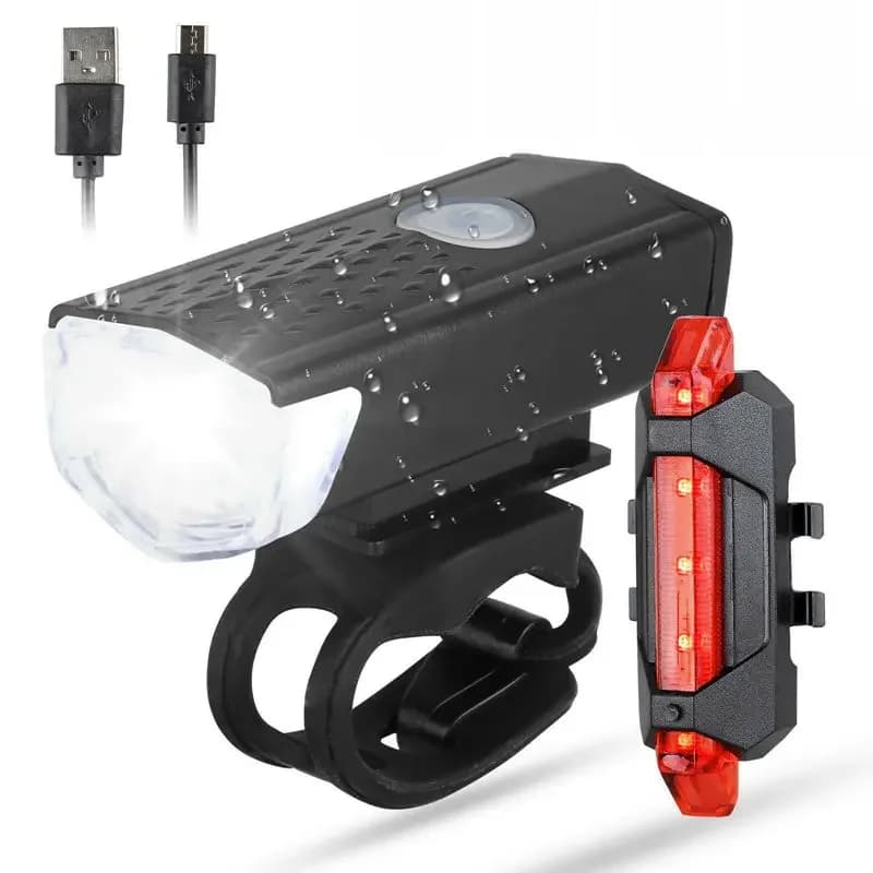 Ensemble de feux avant et arrière de vélo vtt, phare de cyclisme de nuit, USB LED, feu arrière d'avertissement de sécurité, accessoires de vélo