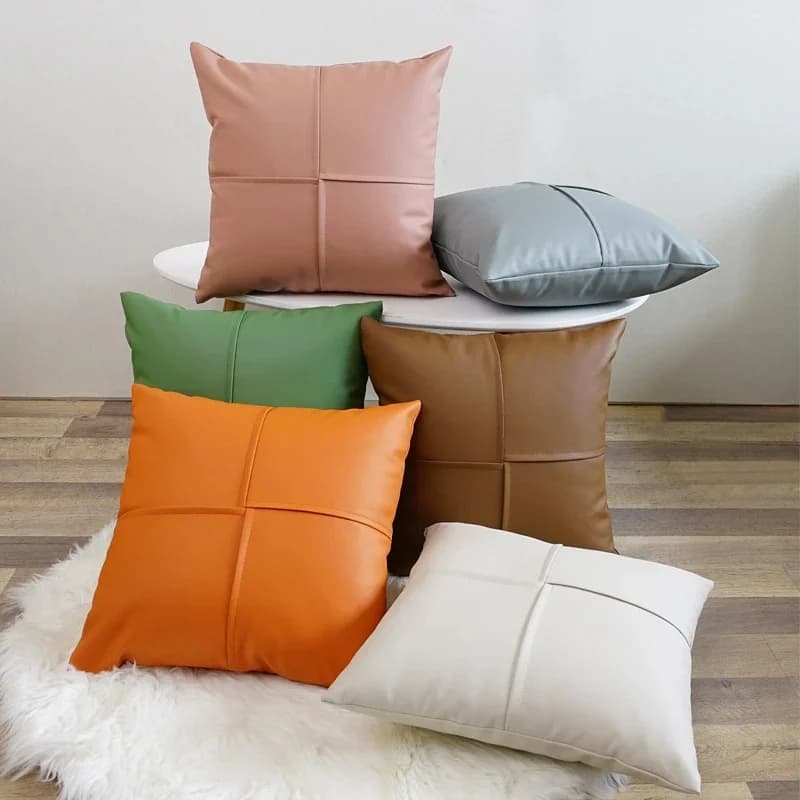 Juste de coussin en similicuir pour décoration de la maison, ivoire, vert, orange, marron, uni, 45x45cm, canapé, chaise, lit