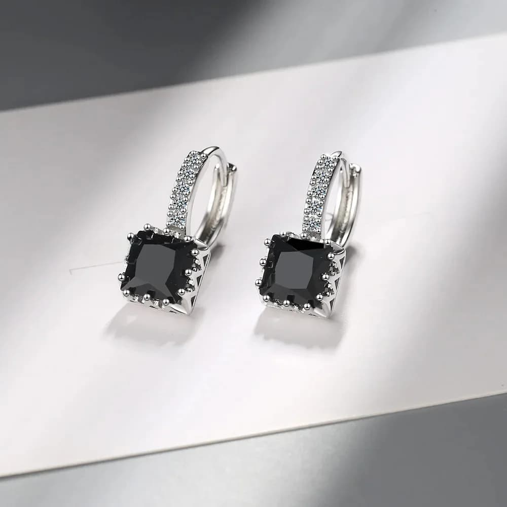 Classique 925 en argent Sterling rose princesse coupe carrée mosaïque cubique Zircon boucles d'oreilles pour les femmes Bijoux déclaration de mode Bijoux