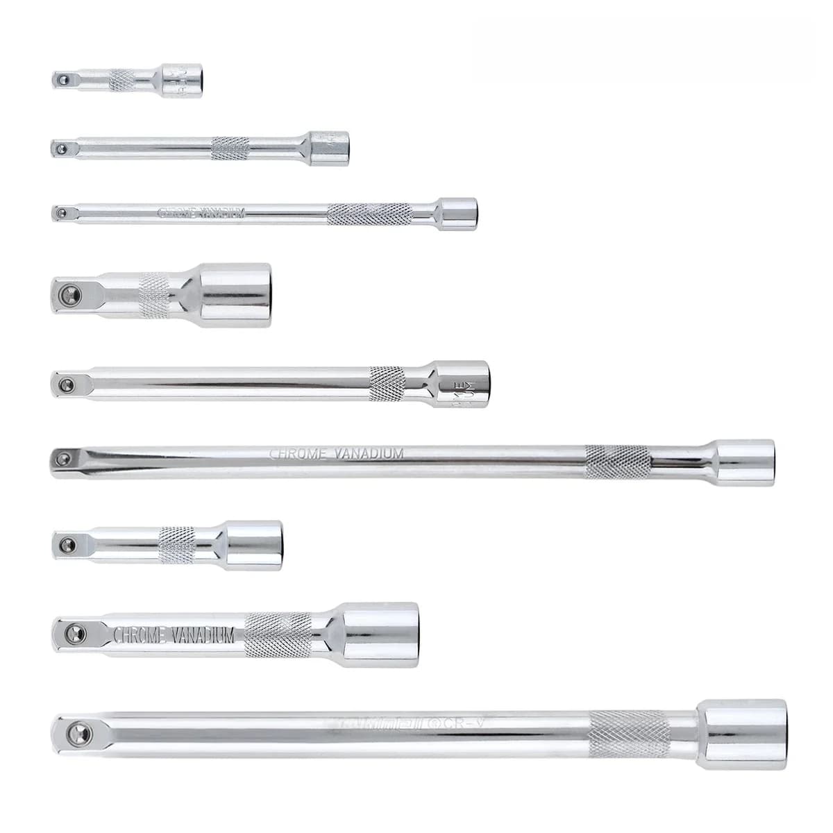 Barre d'extension en acier chromé 1/4 3/8 1/2, 50/75/100/125/150/250mm, clé à cliquet, adaptateur de douille, adaptateur de perceuse électrique, installation