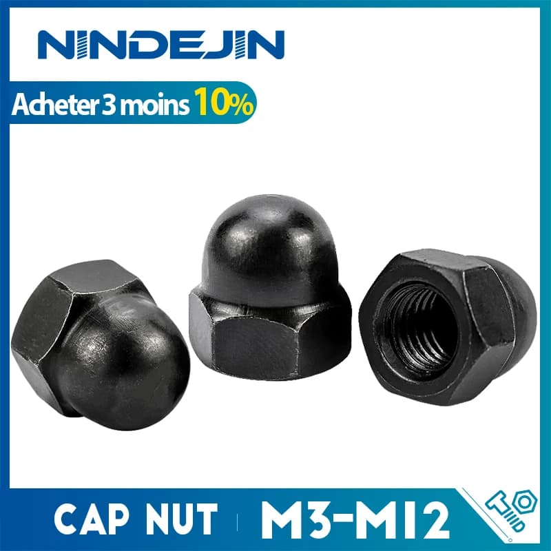 NINDEJIN – écrou de capuchon de gland noir en acier au carbone, 6-80 pièces, M3 M4 M5 M6 M8 M10 M12, DIN1587