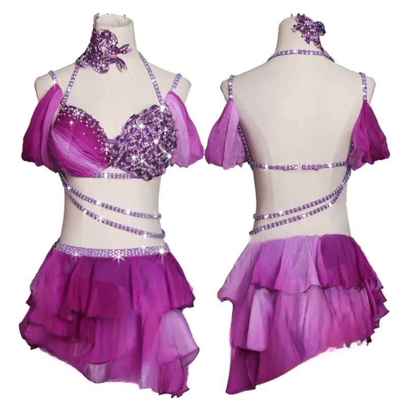 Nouvelle robe de danse latine, robe de compétition, robe de spectacle, robe de danse rose sexy dos nu personnalisée pour adulte