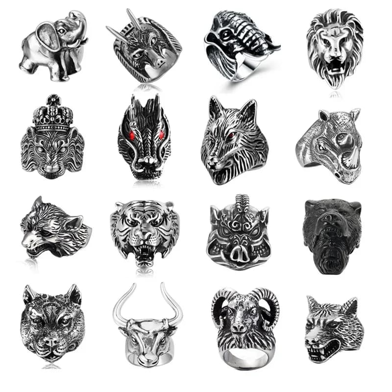 Bague de motard cool en acier inoxydable pour hommes, bague de personnalité animale, dragon, éléphant, tigre, loup, accessoires de bijoux de mode
