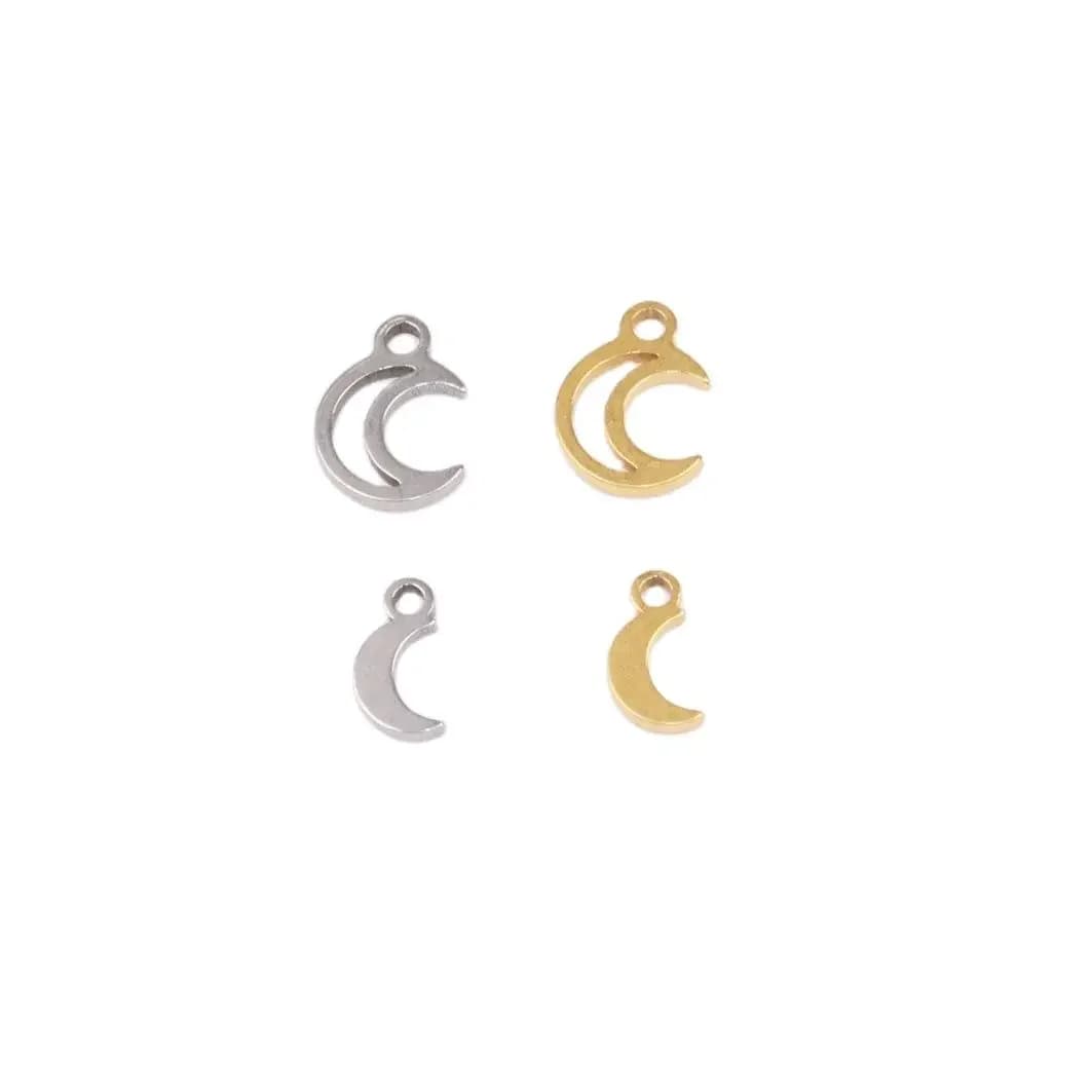Mini breloques lune en acier inoxydable de haute qualité, collier à faire soi-même, boucles d'oreilles, bracelets inaltérables, sans tour, 2 couleurs, vente en gros, 10 pièces