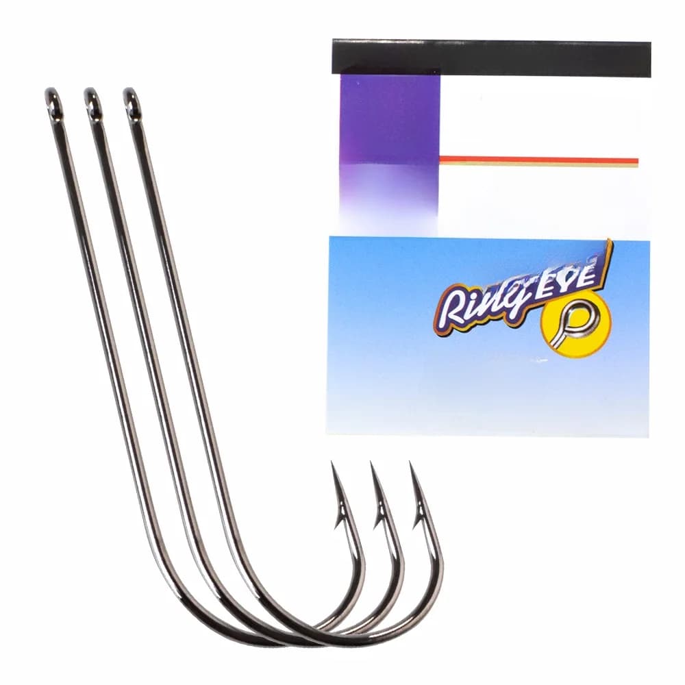 FTK – hameçon de pêche à tige longue, en acier à haute teneur en carbone, avec anneaux chromés noirs, hameçon barbelé tranchant pour accessoires de pêche