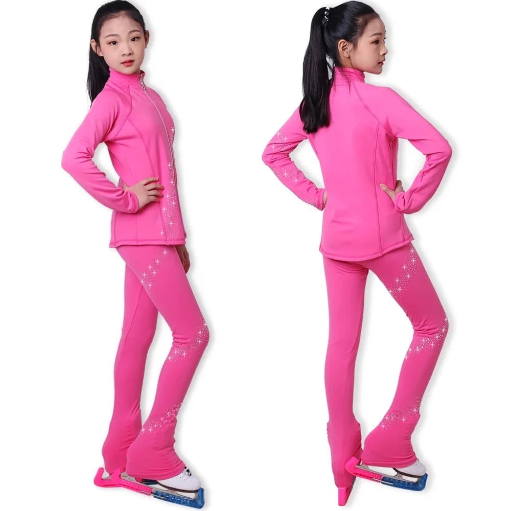 Robe de Patinage Artistique sur Glace pour Femme, Veste et Pantalon FJGirl, Collants d'Entraînement, Vêtements de Scène, Haut de brevRose pour Enfant