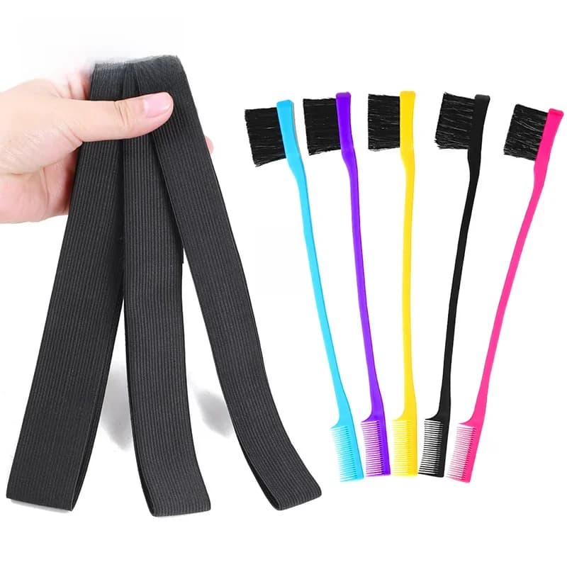 Bandeau élastique pour écharpe de pose de bords, pour perruques, dentelle frontale, 3 pièces, bande de fusion en dentelle avec 1 peigne à cheveux de contrôle de bord Double face