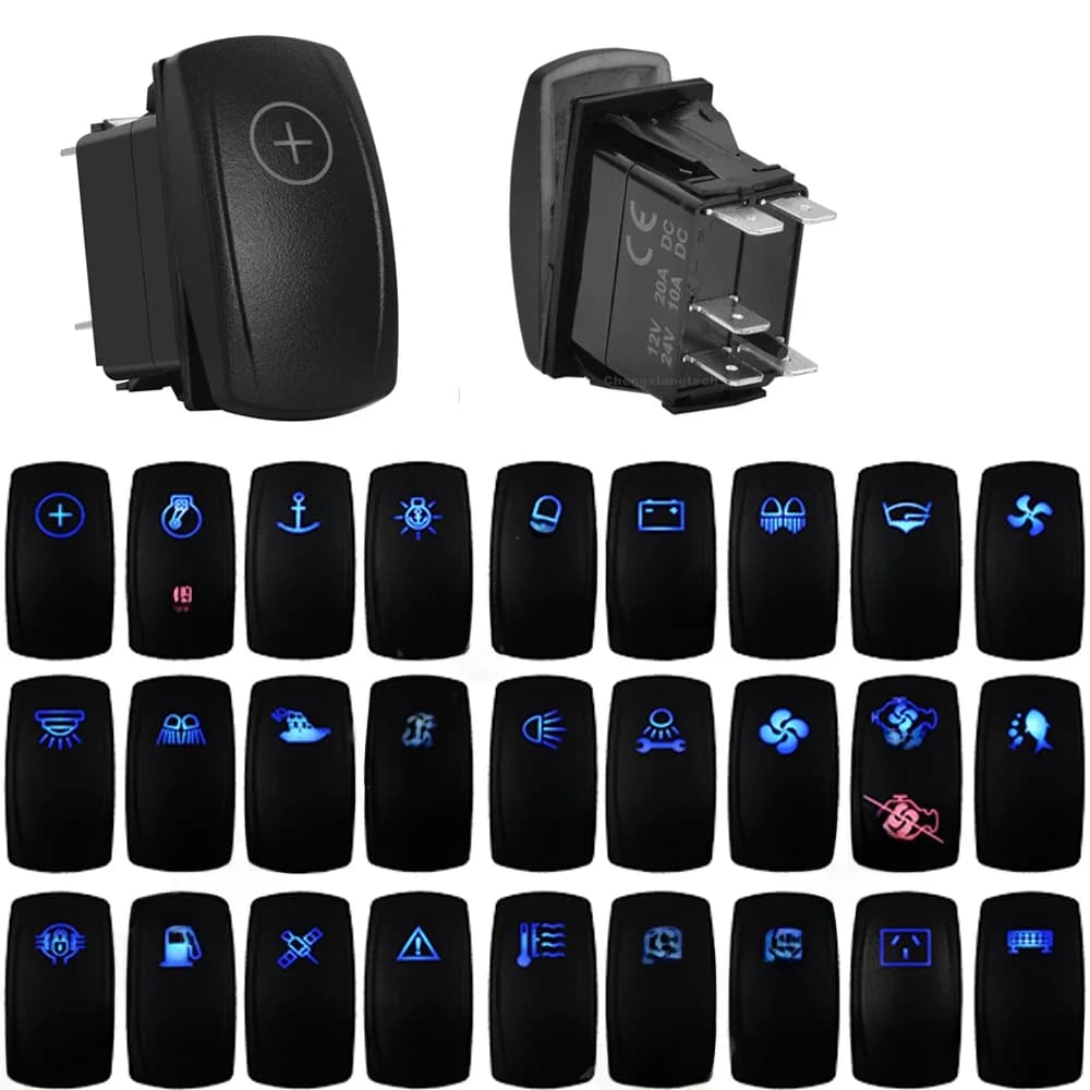 Interrupteur à bascule étanche 5 broches SPST marche/arrêt avec LED bleue et rouge 20A/12V 10A/24V pour GPS de voitures, camions, camping-cars, bateaux