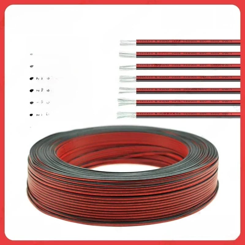 Câbles électriques à 2 broches, 5m-100m, UL2468 28/26/24/22/20/18/16 AWG, câble rouge et noir, fil de haut-parleur pour Audio de voiture LED, connecteur JST 12V