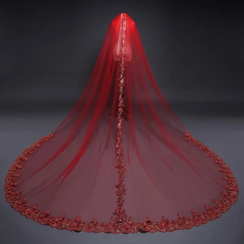 Voiles de mariée cathédrale personnalisés de 3 mètres, longs, bord en dentelle, voile de mariée rouge, accessoires de mariage, voile de mariée, velo sposa