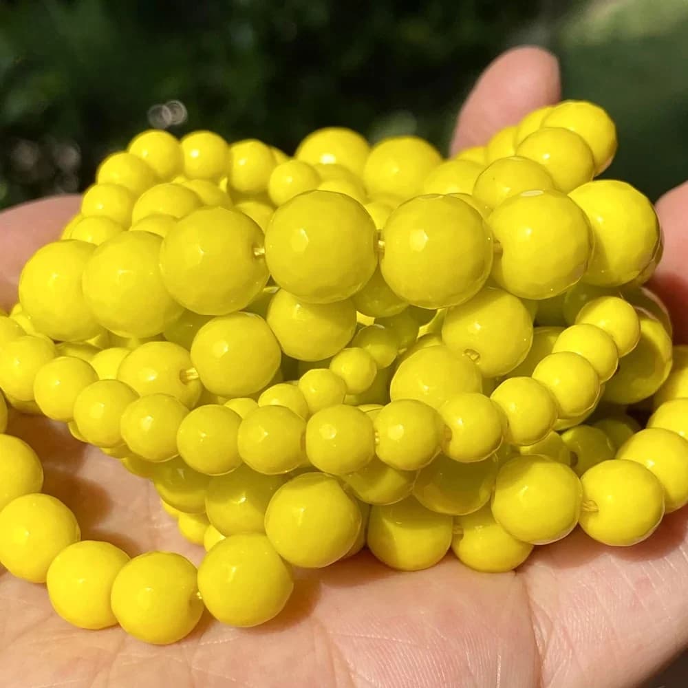 Perles Rondes en Pierre Naturelle à Facettes Jades Jaunes de 4/6/8/10/12mm, 15 Pouces, pour Bijoux de Direction, Accessoires de Bracelets Faits à la Main