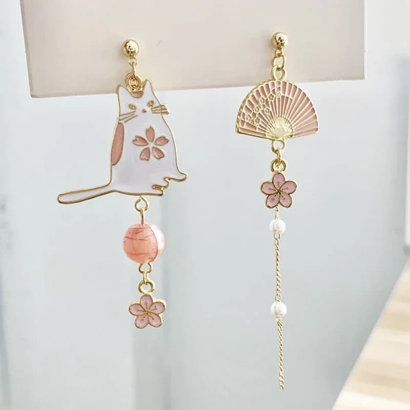 Boucles d'oreilles pendantes en forme d'animal mignon pour femmes, Style coréen, lune, étoiles, chaton, lapin, ballon, asymétrique, bijoux de fête, cadeau