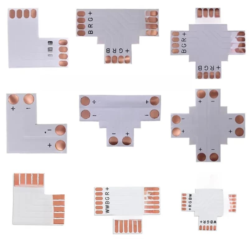 Connecteur LED 2 broches 3 broches 4 broches 5 broches 6 broches, 8mm 10mm 12mm en forme de L/T/X, soudage gratuit FPC pour bande 2835 2812 5050 RGBW RGBCCT, 5 à 10 pièces