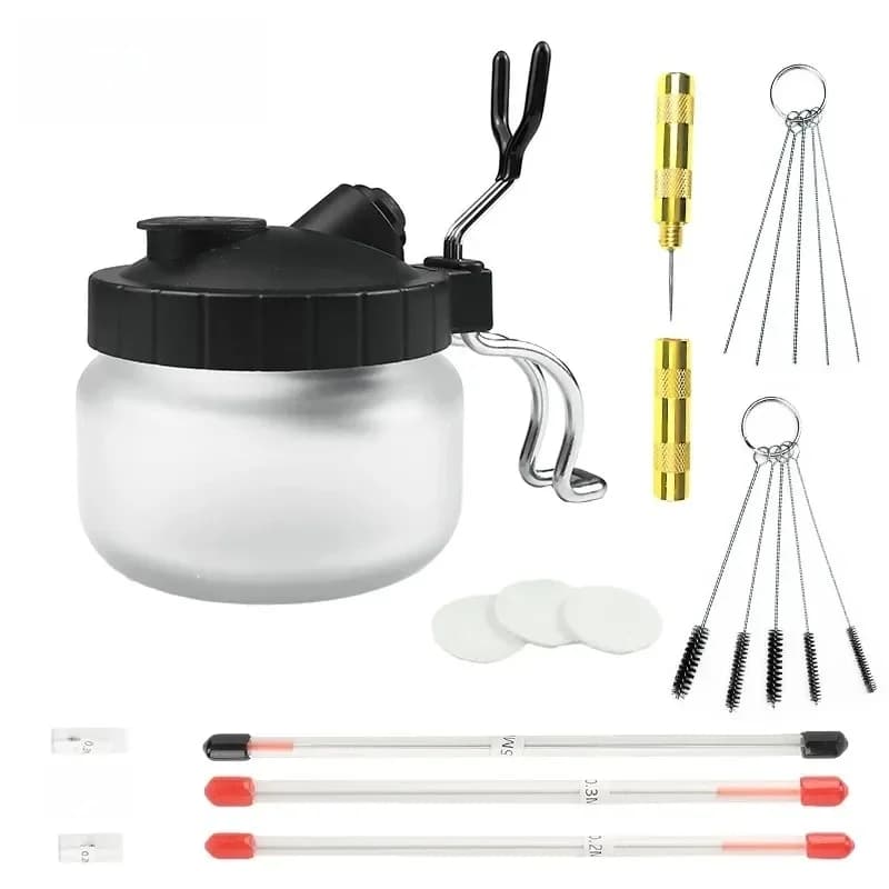 Kit d'outils de nettoyage de odorpulvérisateur conviviale ré, pot de livres d'aérographe, ensemble de brosses à buse, pot en verre de peinture, filtre HI, 0.2mm, 0.3mm, 0.5mm