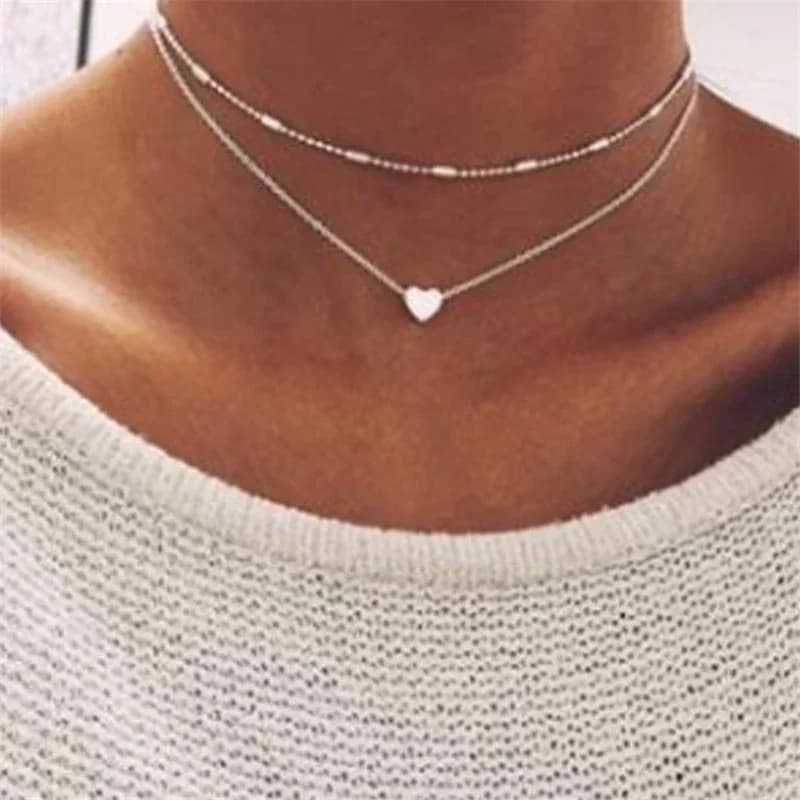 Vintage petit coeur collier pour femmes chaîne courte coeur clé pendentif collier cadeau ethnique bohème collier ras du cou livraison directe