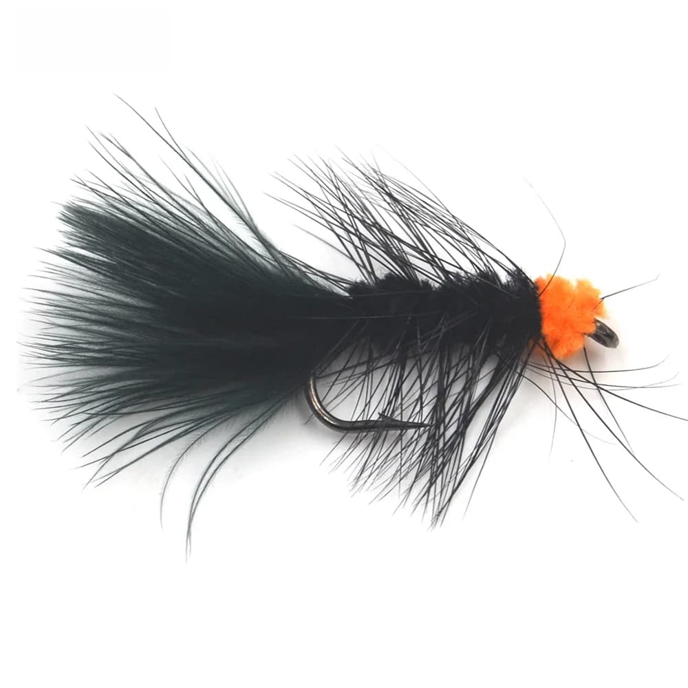 MNFT 10 pièces oeuf Orange sucer sangsue Bugger mouches pêche à la mouche truite artificielle pêche à la mouche appâts noir marabout Flashabou