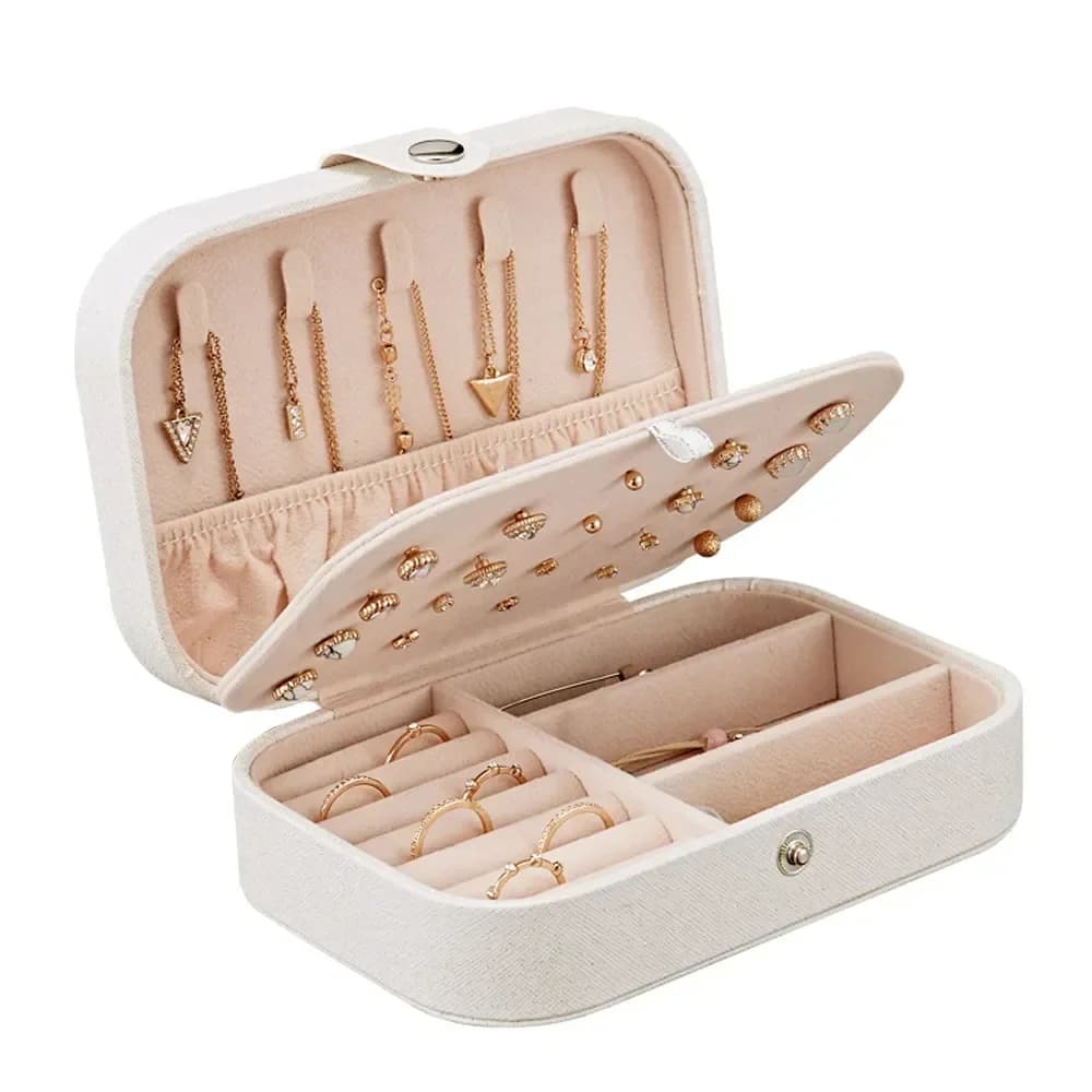 Boîte à bijoux Portable, organisateur de bijoux, présentoir à bijoux de voyage, boîtes de rangement en cuir à boutons, fermeture éclair pour bijoutiers Joyero