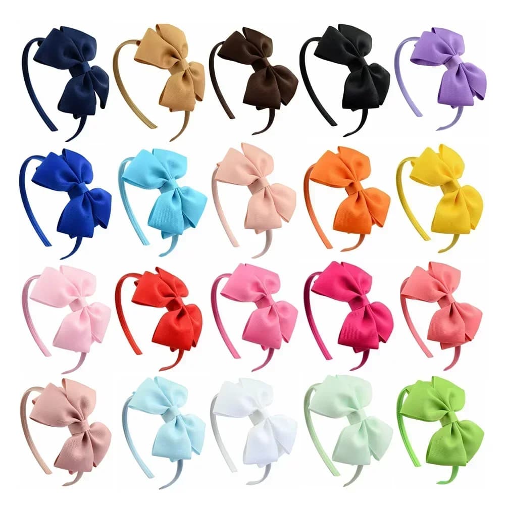 Nœuds de ruban gros-grain de couleur unie pour bébés filles, cerceau élastique pour cheveux, fait à la main, Double couche, bandeau pour nourrissons, accessoires de photographie